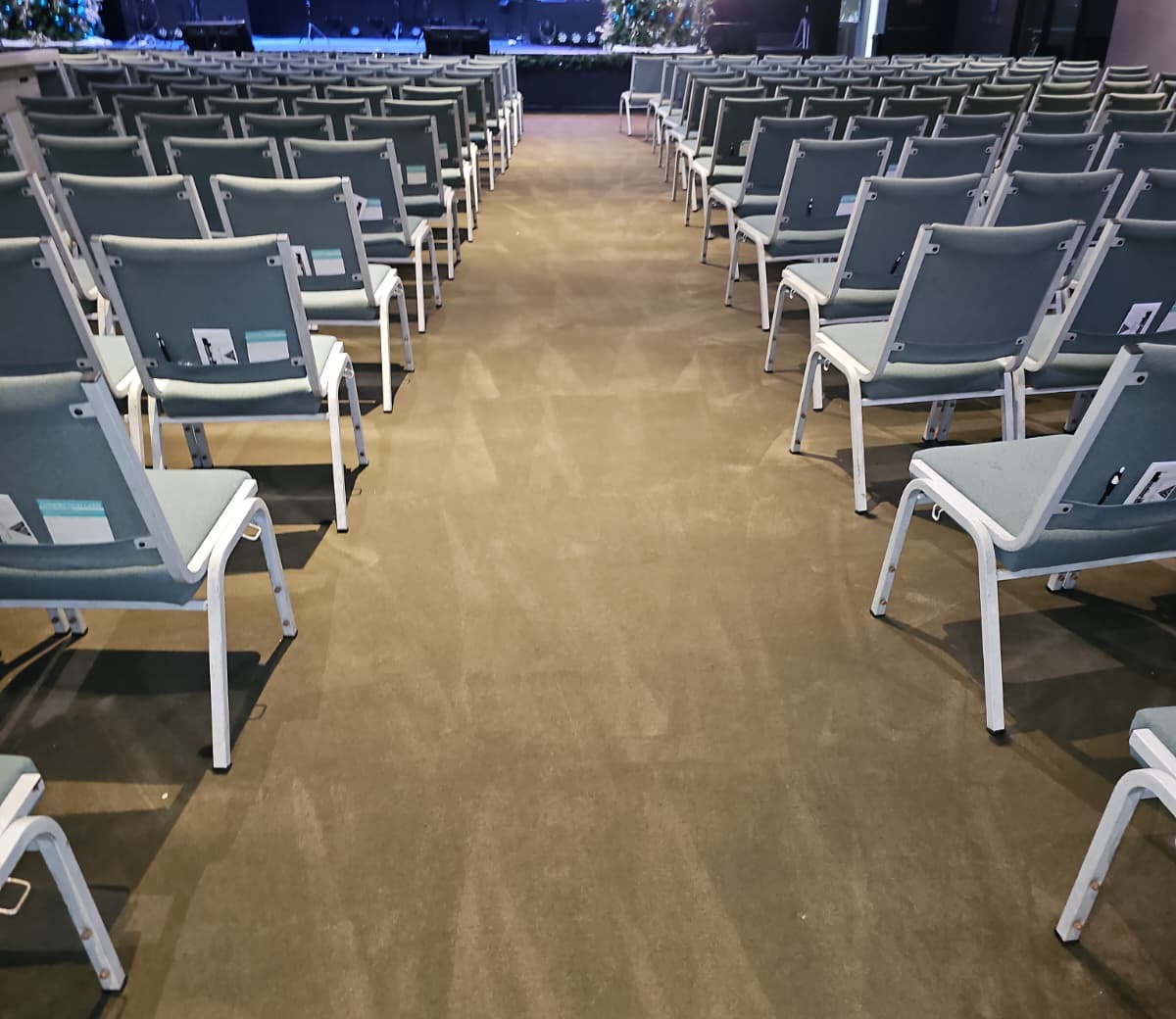 Large commercial carpet cleaning job in an auditorium