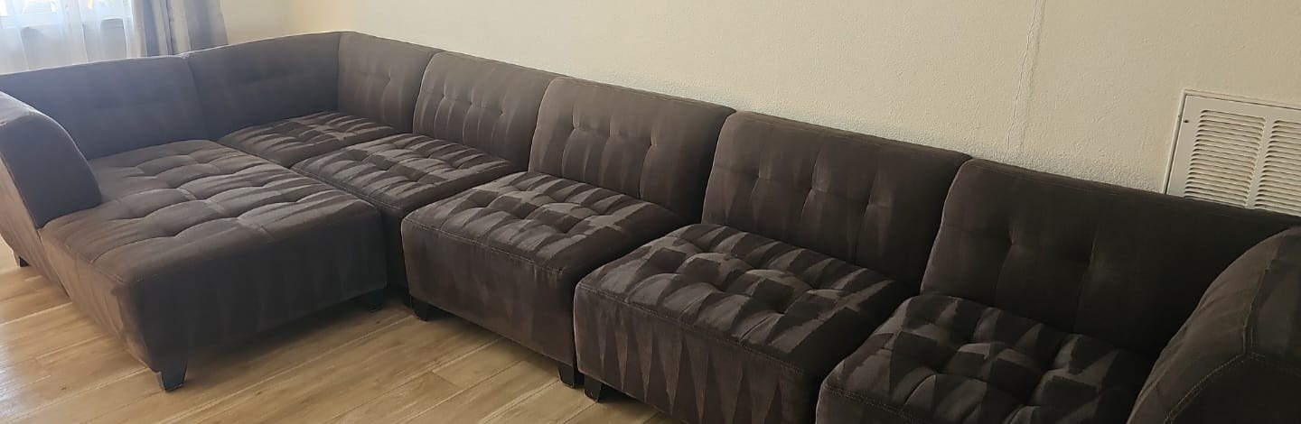 Large brown sectional sofa after upholstery cleaning